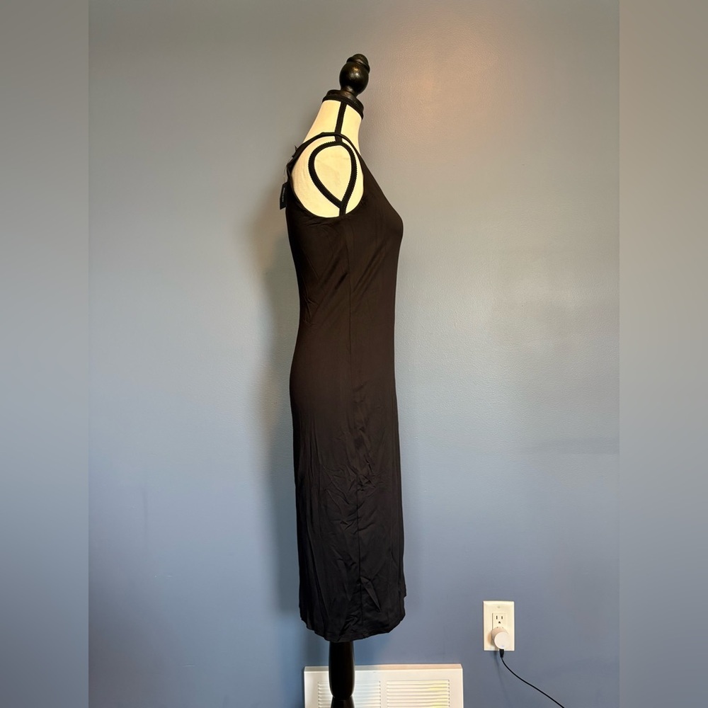 R&W Black Midi Dress NWT Size Medium | Sleek Stretch Back Slit - Picture 3 of 11